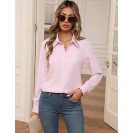 Zeagoo Blouse for Women Dressy Casual Striped Button Down Shirts Long Sleeve Work Office Clothes Collared Button Up Clothes