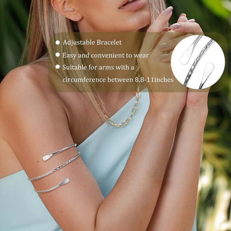 Tressora Boho Coil Arm Cuff Set - Adjustable Minimalist Bangles