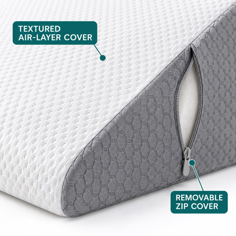 19.7 Inch Foam Wedge Pillow with Removable Washable Cover, Side