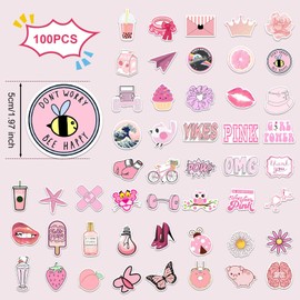 100pcs VSCO Coquette Stickers, Lovely Pink Girl Stickers Aesthetic Decal Graffiti Stickers Birthday Decoration Coquette Room Decor for Laptop Water Bottle Kids Teens Girls (Style 1)