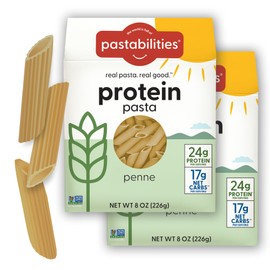 Pastabilities, Protein Pasta, Penne - 24g Protein & Low Carb, 17g Net Carbs - High Protein, Delicious Taste & Texture Non-GMO Plant-Based Pasta, Keto Friendly, Vegan (8 Ounce, 2 Pack)