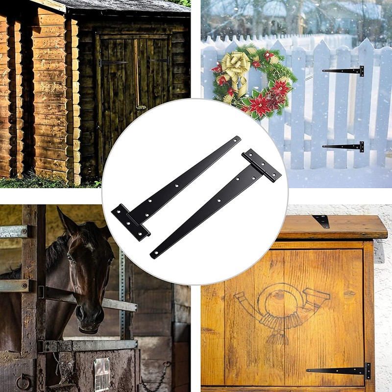 KAHEIGN 6Pcs Tee Shed Hinge, 25CM Heavy-Duty Metal Iron T-Hinge