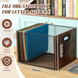 Yalikop Hanging File Organizer File Box Hanging Folder Storage Boxes Rustic Brown Wood Cabinet with Handle for Home Office Desk, Letter Size