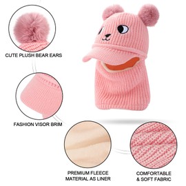 TAGVO Kinder Wintermütze Jungen Mädchen 1-6 Jahre, Multifunktionale Winddichte Warm Sturmhaube Fleece Skimaske, Schlupfmütze Wollmütze Strickmütze mit Halswärmer