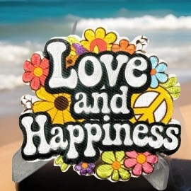 🔥PREMIUM Peace Love and Happiness Iron On Patch Hippie Happy Face Flowers Daisy