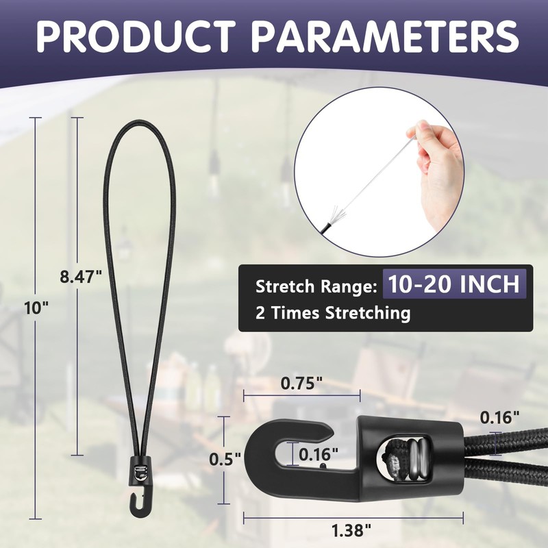 Bungee Cords with Hooks 10 Inch, 50 PCS Short Bungee