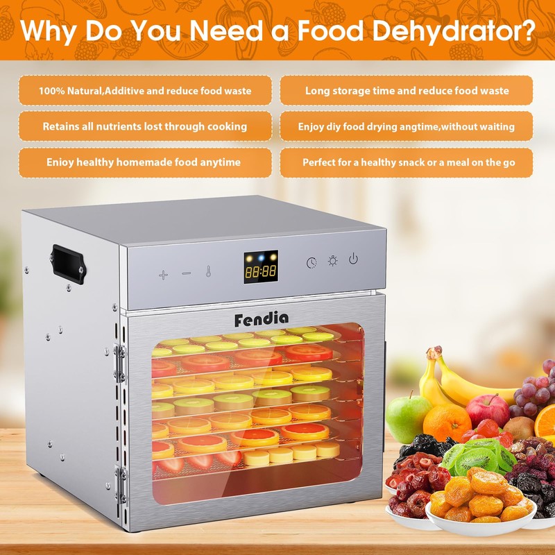 Dehydrators for Jerky, 8 Stainless Steel Trays, 600W Fruit Dehydrator,