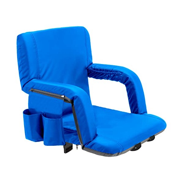 Portable Stadium Seat Chair, Sportneer Reclining Seat for Bleachers with Padded Cushion Shoulder Straps (Blue, 2 Pack)