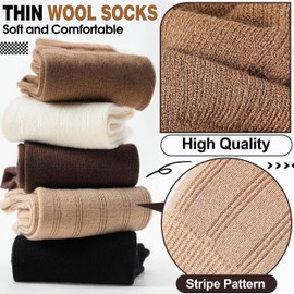 Thin Merino Wool Boot Socks for Women Warm Winter Cozy Comfy Work Socks 5 Pairs Gifts Stocking Stuffers(Khaki/Coffee/Beige/Black,M)