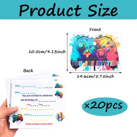 XXLKVSK 20Pcs Video Gaming Birthday Party Invitations Game Theme Party Invitations Suitable for Kids Partys Invitations Gaming Decoration
