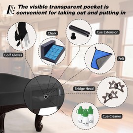 STEECA 8FT Leatherette Pool Table Cover with Storage Pocket – Heavy Duty, Waterproof & Tearproof Billiard Table Protector – Black, 100"L x 56"W x 8"H