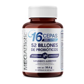 MegaBiotic Probióticos Men's Edition 52 Billones, Envase con 60 Cápsulas | Aporta 52 Billones de UFC por Porción. Contiene Creatina Monohidratada y pr