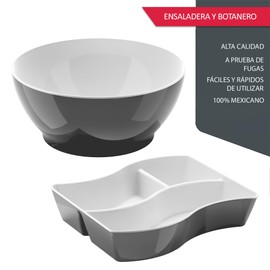 Torosqui | Ensaladera y Botanero de Plástico | Set versátil para tu cocina | Ideal para ensalada, botanas | Organizador de botana resistente | Perfecto para el hogar o un picnic (Gris Oxford)