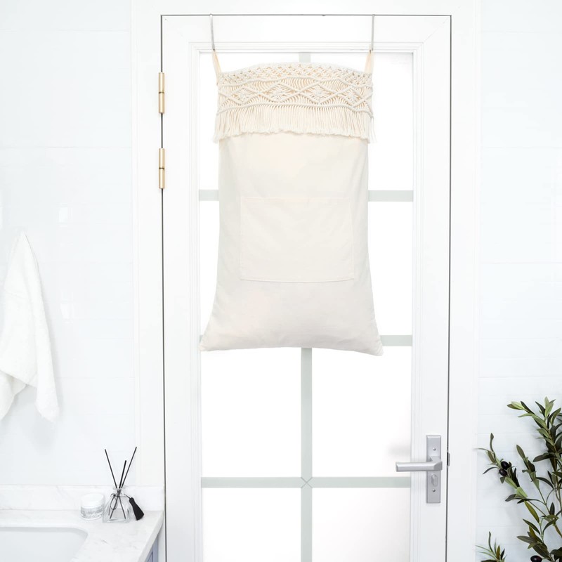 Mkono Macrame Hanging Laundry Hamper Bag Over The Door Organizer