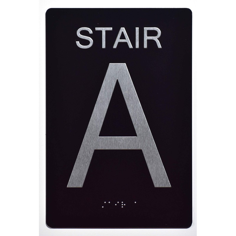 Stair A Sign -Stair Number Sign Black (Aluminium, Black/Silver,Size 6x9)