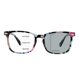 LAMBBAA Vintage Square Progressive Multifocal Presbyopic Glasses, Photochromic Gray Sunglasses for Men Women Readers (+0.00/+2.00 Magnification)