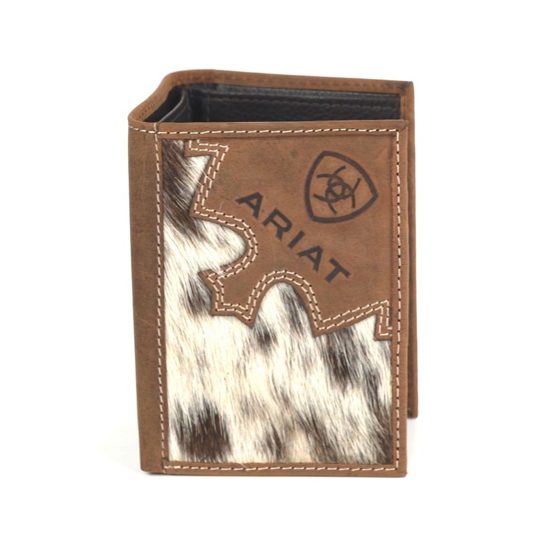 ARIAT Trifold Brindle Calf Hair Wallet, Brown
