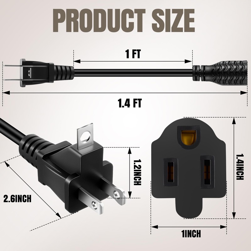 Dreyoo 2 Prong to 3 Prong Adapter with Extension Cord,