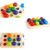 Rainbow Wooden Balls with Tray Wooden Sorting and Matching Game