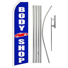 Body Shop Swooper Advertising Flag & Pole Kit - Perfect for Car Auto Body Shops, Mechanics, Repair Shops