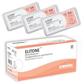 ELITONE Suture with Reverse Cutting Needle, 12 Pack. Sutures for Surgical Wound Training Students, Practice and Educational Use. Polycaprolactone Absorbable Material 5/0 PGCL, 18”, P3, Violet 463PGCL