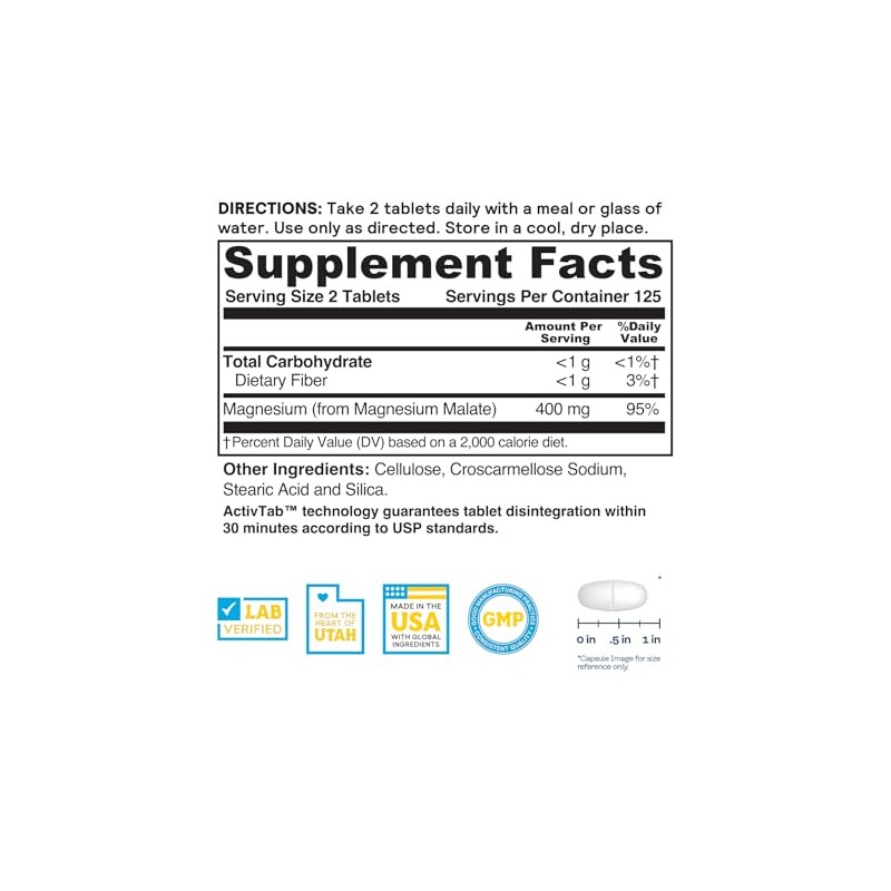 Natures Life Magnesium Malate Tablets, 1300 Mg, 250 Count