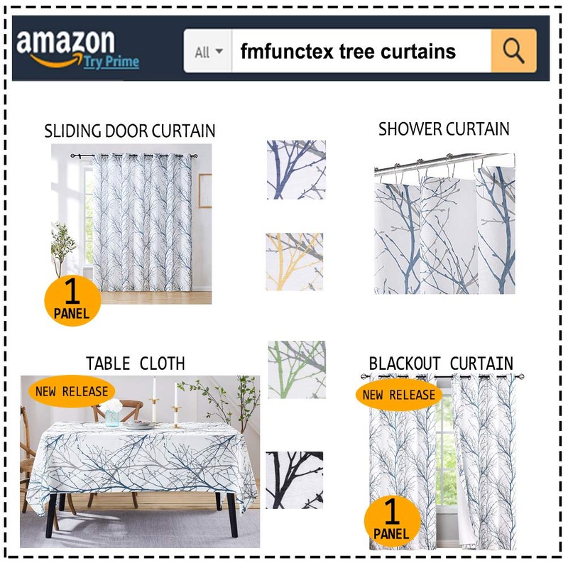 FMFUNCTEX Blue White Curtains 50" X 45" for Kitchen Living