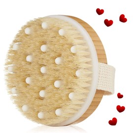 Cepillo exfoliante para cuerpo seco – Cepillo redondo seco para exfoliación corporal, cepillo seco para celulitis y hojas linfáticas, piel suave, exfoliante de ducha