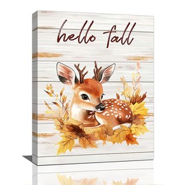Fall Fawn Wall Art Deer Pictures Wall Decor Autumn Canvas Prints Maple Leaf Decorations Painting Framed Artwork Office Home Decor For Kitchen Bathroom Bedroom Dining Living Room 12"x16"