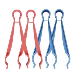 4 Baby Bottle Steriliser Clips, Multipurpose Holder for Mam Bottles, Safe Handling of Hot Bottles During Sterilizing and Feeding, 7.8 * 18cm, Red and Blue