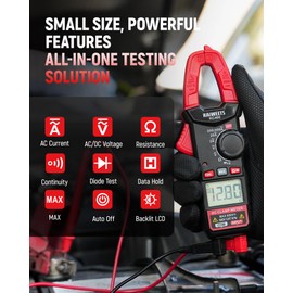 KAIWEETS Digital Clamp Meter, Portable Size, 2000 Counts, Measures High AC Current 400A, 600V AC/DC Voltage, Resistance, Continuity, Diode, Auto Ranging Multimter, Voltage Tester, KC400