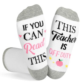 DPKOW Funny Socks Teacher Gifts for Women, Novelty Gift for Women, Thank You Teacher Gift Cotton Socks Teachers Leaving Gifts End of the Year Retirement Presents, THIS TEACHER IS OFF DUTY