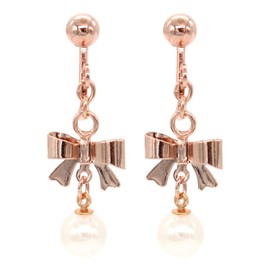 miwaki nife0023 E Women's Earrings, Ribbon, Metal, Pearl, Screw Type, Hypoallergenic, Made in Japan
