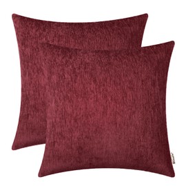 BRAWARM Chenille Throw Pillow Covers 16x16 Inches - Pack of 2 Burgundy Chenille Pillow Covers, Solid Dyed Soft Chenille Pillow Cases for Couch Sofa Bed Home Decoration