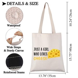PLITI Funny Cheese Gift Just A Girl Who Loves Cheese Tote Bag For Cheeses Lover Gifts Cheese Fans Gift Food Lover Gift (Girl love cheese TGU)