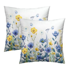 Imiss Blue Yellow Floral Throw Pillow Cover Set of 2, 20x20 Inch Poppy Flower Pillow Cover Summer Wildflower Cushion Cover for Home Couch Bedroom Car