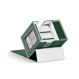 ZLCA Card Deck Box with 2 Dividers, Deck Storage Case Fits 100+ Single Sleeved, PU Leather TCG Card Case Holder for Magic Commander Yugioh (Green& White)