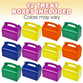 ArtCreativity Assorted Bright Color Treat Boxes for Candy, Cookies and Party Favors - Pack of 12 Cookie Boxes, Cute Cardboard Boxes with Handles for Wedding Candy, Birthday Favors, Holiday Goodies