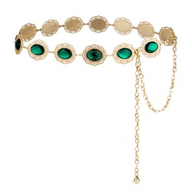 ILuvatar Green glass diamond chain belt Gold metal diamond belt women's dress metal belt women's western style belt women's belt oval decoration