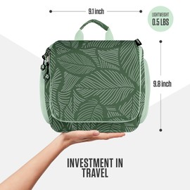 VENTURE 4TH Premium Hanging Travel Toiletry Bag for Women and Men - Mens Travel Bag Toiletry with Expandable Compartments and Detachable TSA Friendly Clear Pouch (Green Leaves)