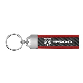 iPick Image for RAM 3500 Logo Real Carbon Fiber Strap with Red Leather Stitching Edge Key Chain