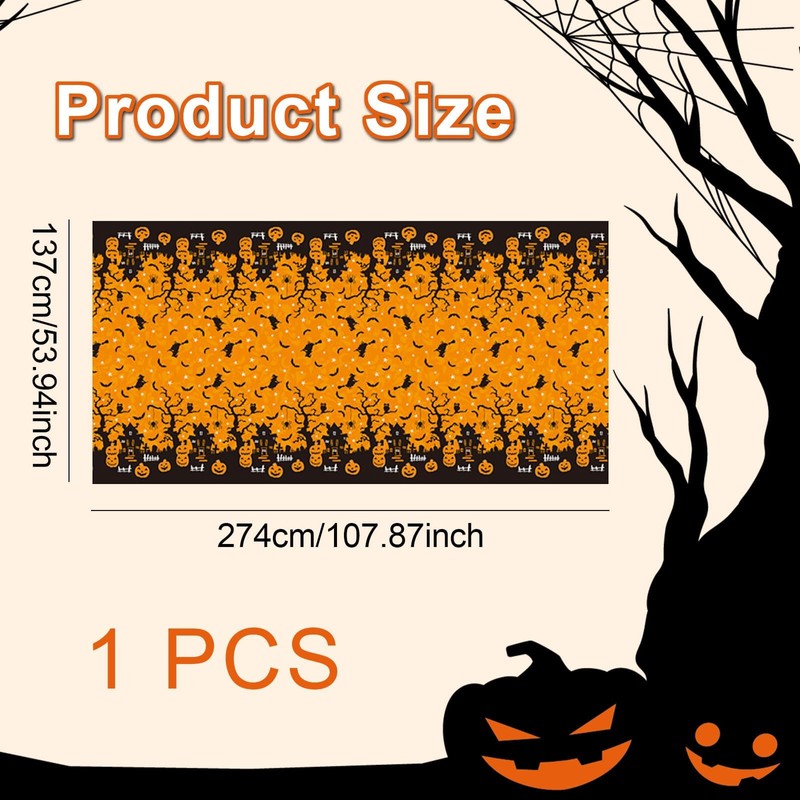 Halloween Table Cloth, Spooky Scary Pumpkin Bat Castle Halloween Decoration