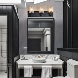 24 Inch 3 Light Bathroom over Mirror Light Fixture, Black Bathroom Vanity Light Offset Mount Modern Wall Lights, Vanity Bar Lights for Bathroom, Farmhouse Vanity Lights for Bathroom Living Room