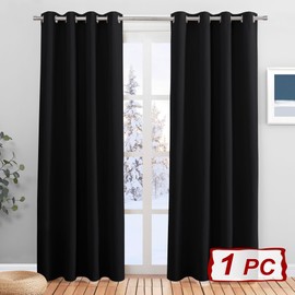 PONY DANCE Door Curtain Thermal - 1 Panel Blackout Curtains for Living Room Bedroom Kitchen Privacy Screen Heat Cold Insulated, 46 inch Width x 84 inch Drop, Black