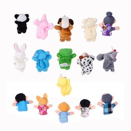 XLKJ Pack of 16 finger puppets animals, finger plush toy family members and animals plush doll, finger puppet set plush toy hand puppet hand puppets with plush animals for party gifts birthday children