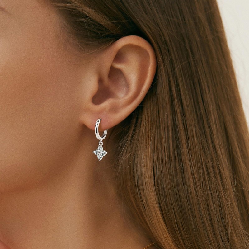 EONFUN Moissanite Four Leaf Clover Hoop Earrings for Women 925