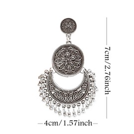 Honbay Bohemian Fashion Earrings National Style Retro Earrings Gypsy Dangle Earrings (Vintage Silver)
