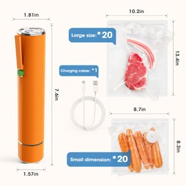 Vacuum Sealer Machine, Portable Handheld Vacuum Sealer with 40PCS Reusable Zipper Vacuum Bags (Vacuum Sealers+ 20 large+20 small vacuum seal bags)