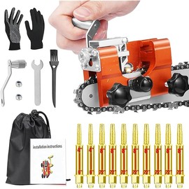 Chainsaw Sharpener, Upgraded Chain Saw Sharpener Tool, Hand Crank Chainsaw Sharpening Kit with 10 High Hardness Bits, Gloves, Bag and Brush, Portable Chainsaw Blade Sharpener Jig for 6"-22" Chain Saws