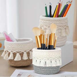 Generic Comb Brush Storage Basket, 3 Pieces Makeup Brush Holder, Organiser, Comb Brush, Mini Storage Basket, Baskets with Boho Decor for Pens, Multifunctional Display Case for Family